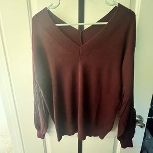Burgundy CBrand Fringe V-neck sweater